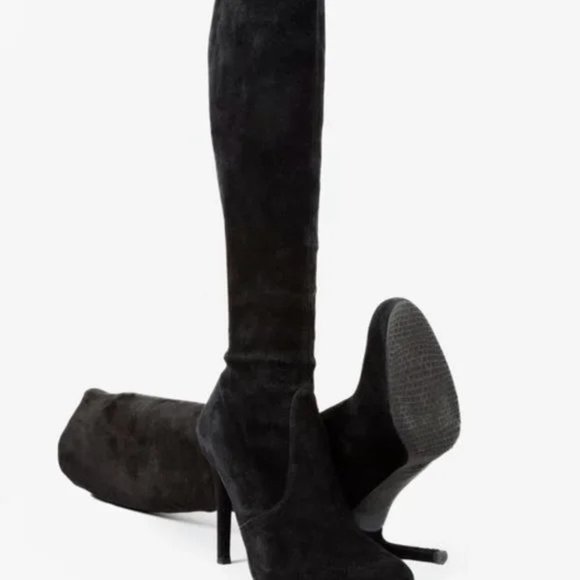 *SOLD* Stuart Weitzman Prez Knee-High Black Suede Boots - Picture 4 of 10
